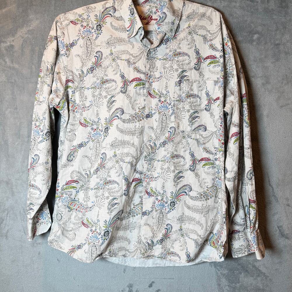 Alan Flusser Paisley Button Up Shirt XL Vintage Style Cotton Long Sleeve